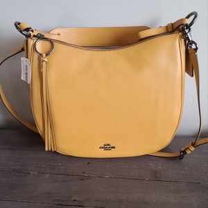 Coach Leather Sutton Hobo Dark Mustard Gun Metal Shoulder Handbag Bag 35593